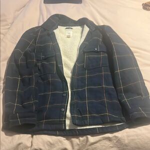 H&M Navy Plaid Jacket with Sherpa Lining